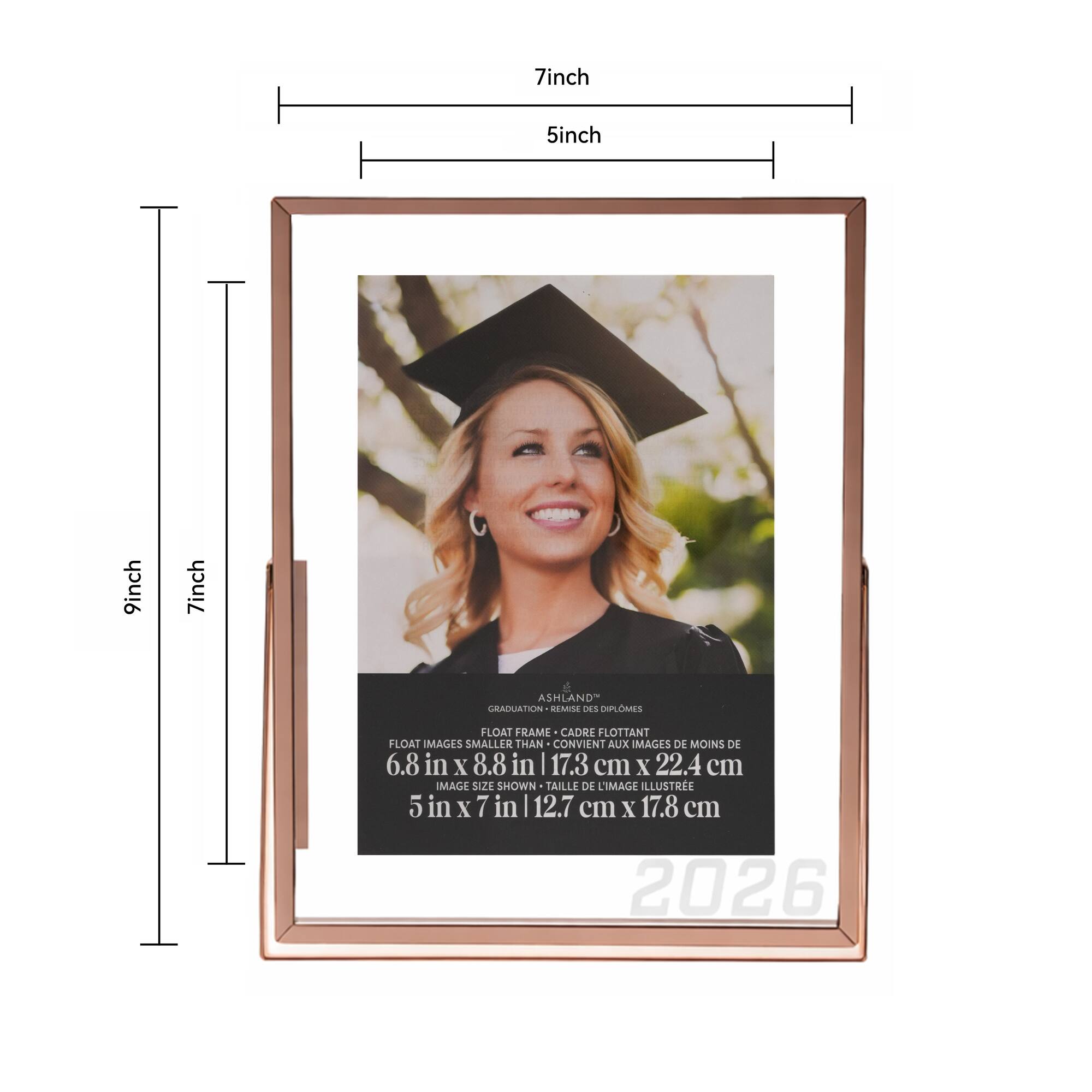 5" x 7" Gold 2026 Metal Tabletop Float Frame, Graduation by Ashland®